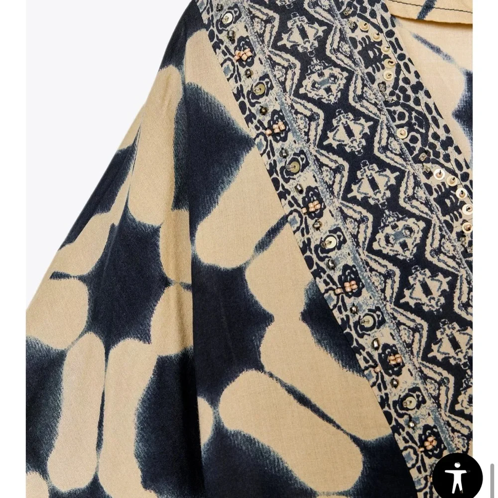 Printed Kaftan Dress. Chic Black and Cream oversized XS- S. - Picture 10 of 12